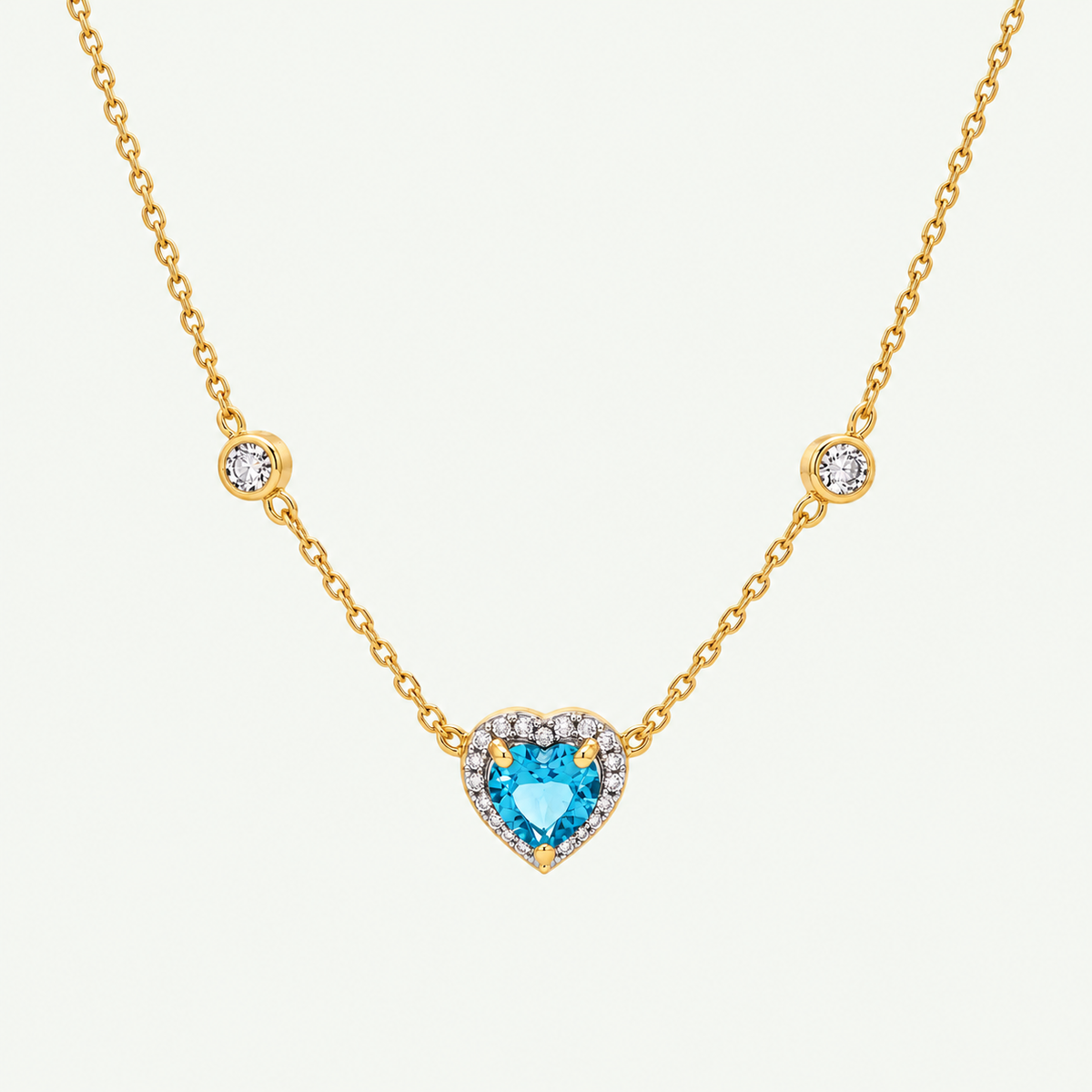 Heart-Shaped Brilliant Swiss Blue Topaz Halo Charm Necklace