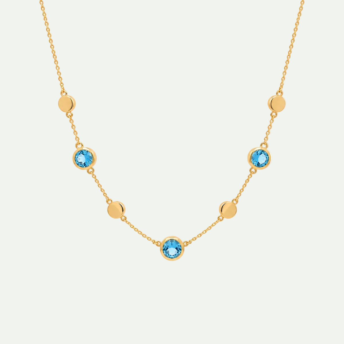 Brilliant Swiss Blue Topaz Bezel Station Pendant Necklace
