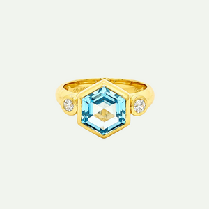 Hexagonal Radiant Sky Blue Topaz Ring