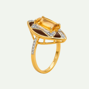 Sunny Citrine and Black Enamel Cocktail Ring