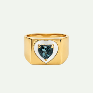 Radiant London Blue Topaz Heart Enamel Signet Ring