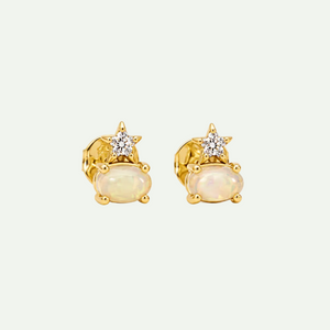 Opal and White Zircon Star Stud Earrings