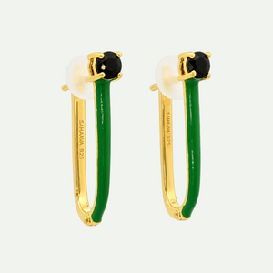 Elegant Green Enamel and Blue Sapphire Earrings