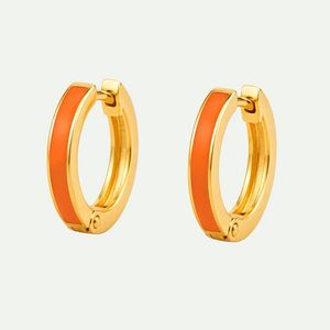 Classic Orange Enamel Huggie Hoop Earrings