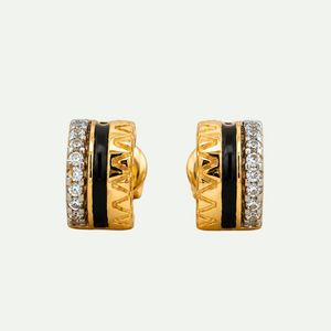 White Topaz and Black Enamel Half-Hoop Earrings