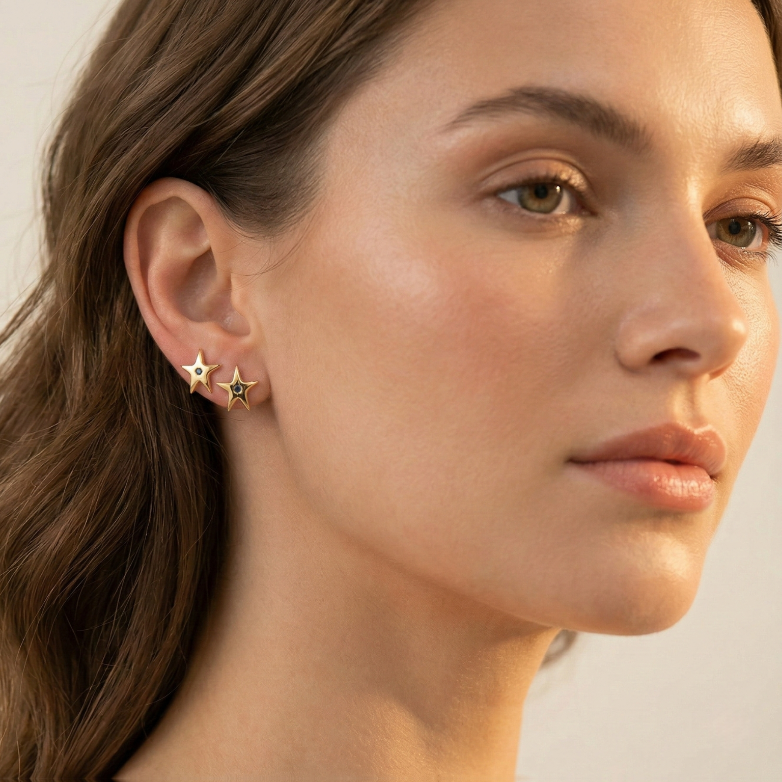 Sparkling Blue Diamond Double Cut Stud Earrings