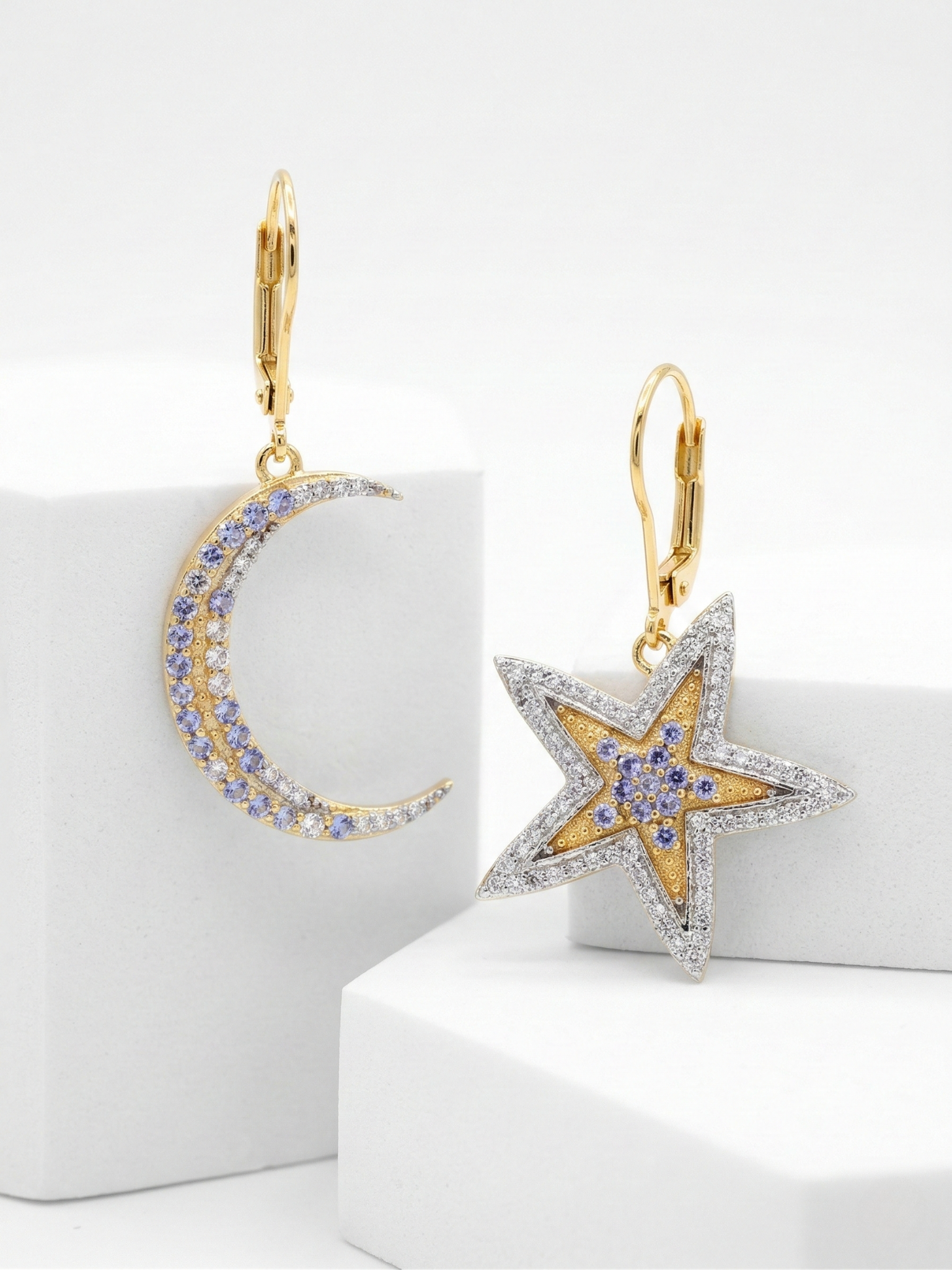 Celestial Duet Tanzanite Drop Earrings