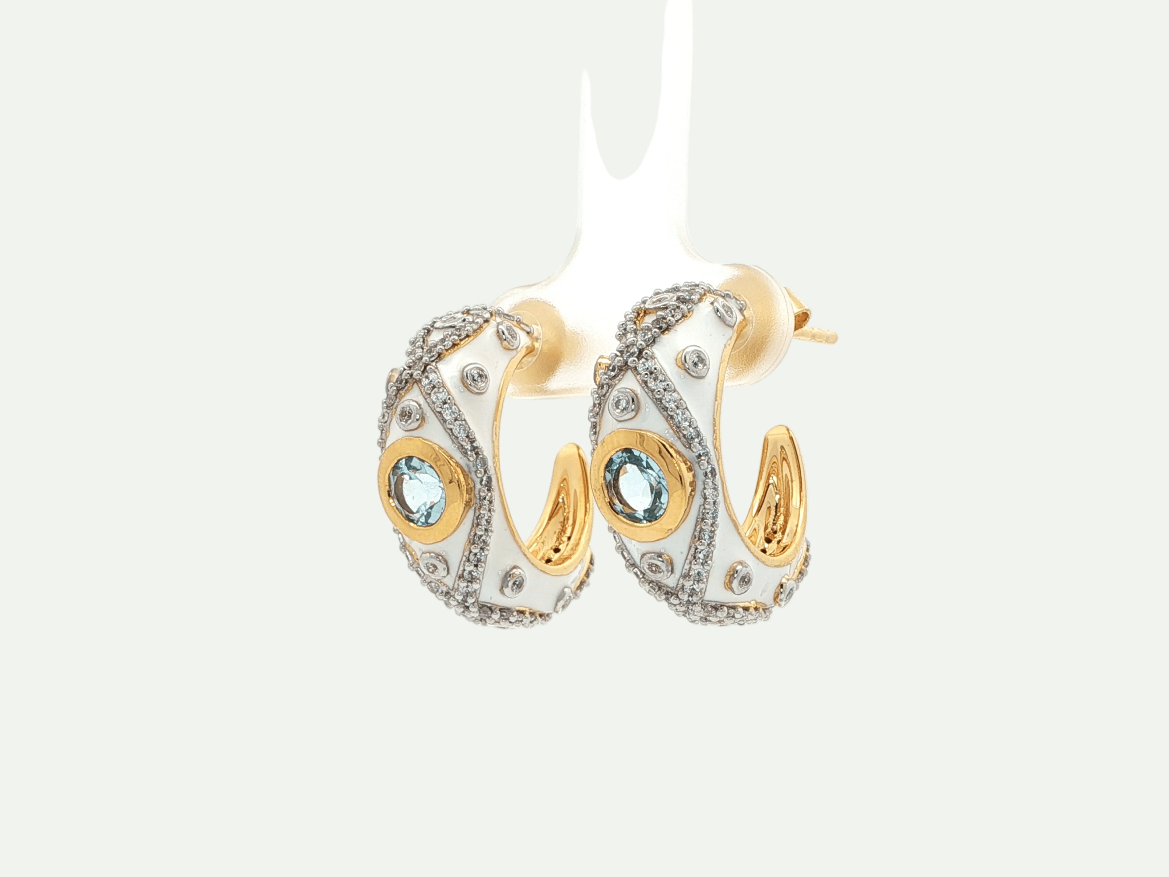 Luminous Sky Blue Topaz Huggie Hoops Earrings