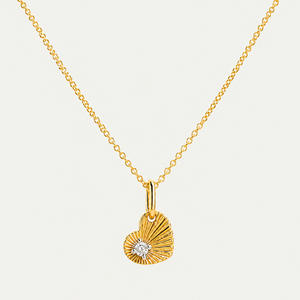 Brilliant White Zircon Accent Sunburst Heart Charm Necklace