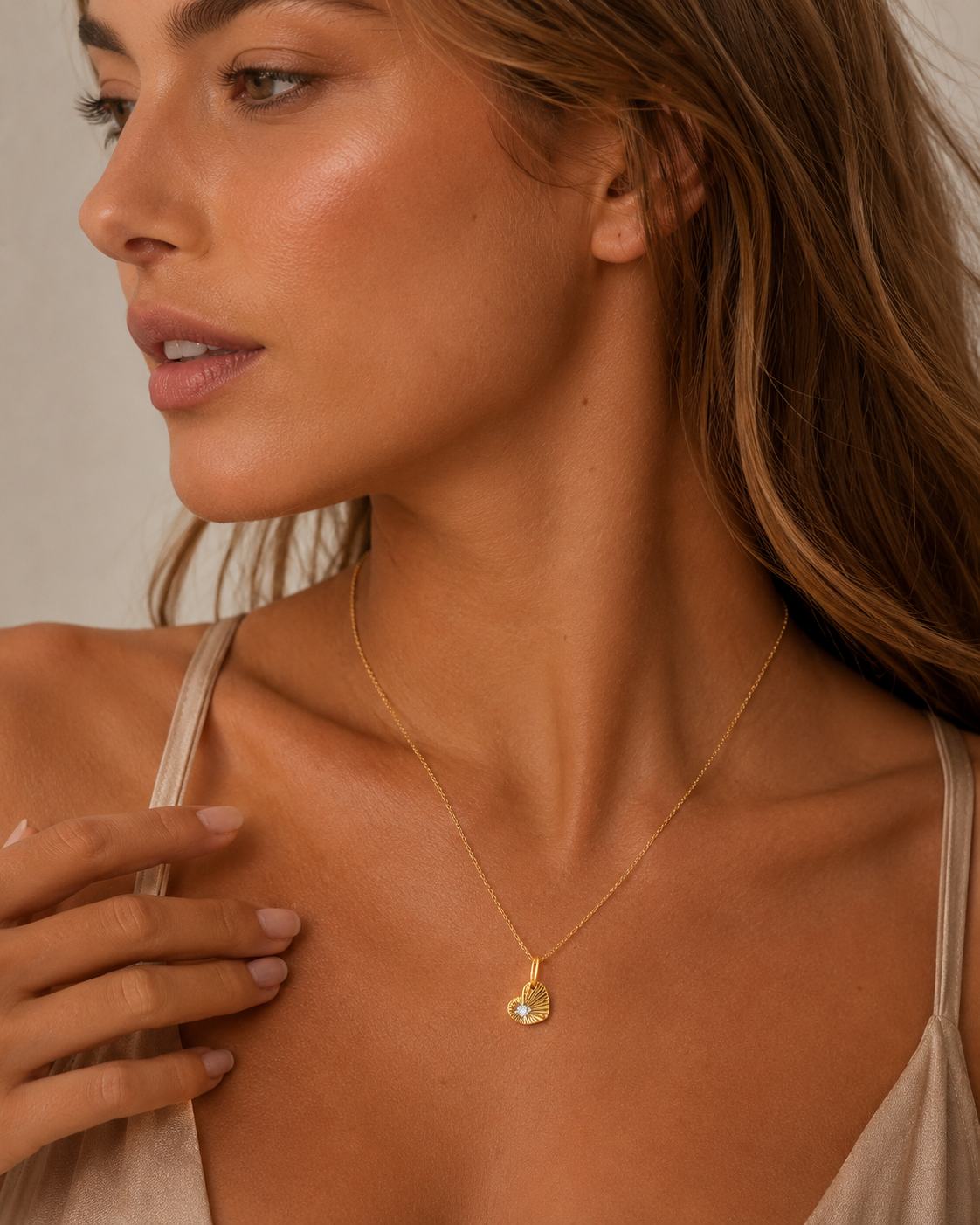 Brilliant White Zircon Accent Sunburst Heart Charm Necklace