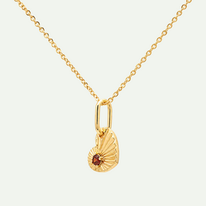 Red Zircon Accent Sunburst Heart Charm Necklace