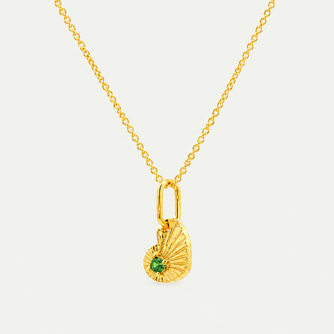 Brilliant Green Zircon Accent Sunburst Heart Charm Necklace