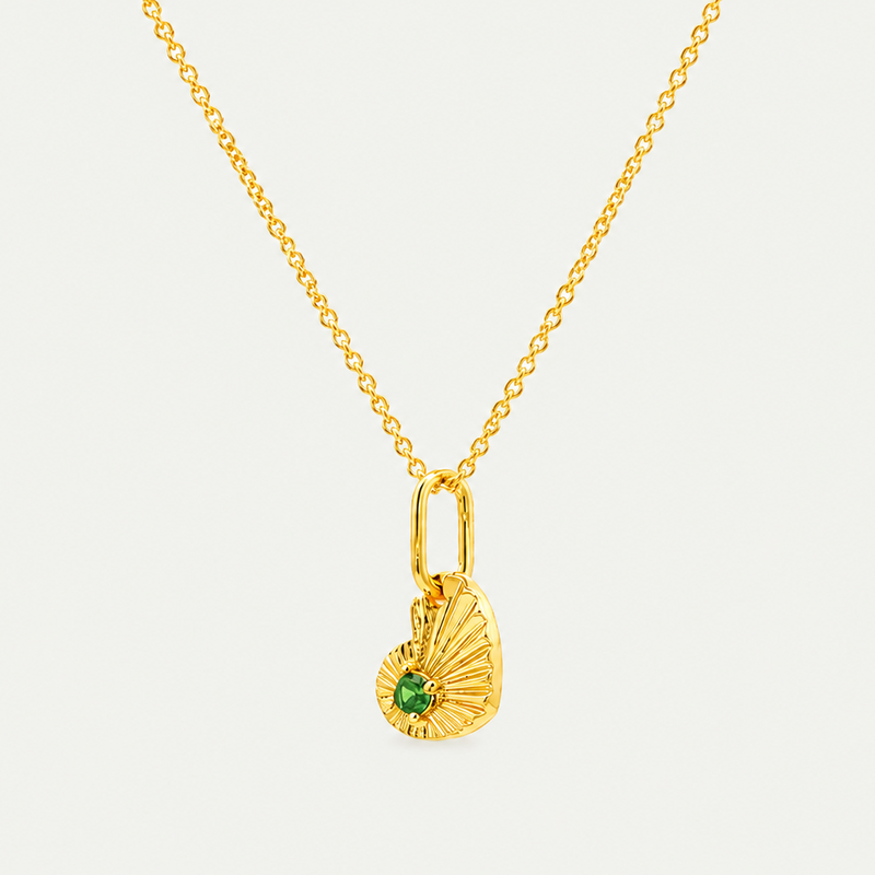 Brilliant Green Zircon Accent Sunburst Heart Charm Necklace