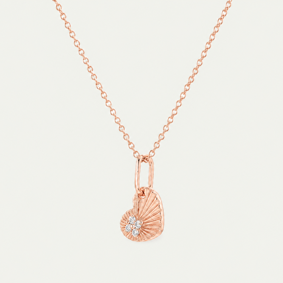 Brilliant White Zircon Accent Sunburst Heart Charm Necklace