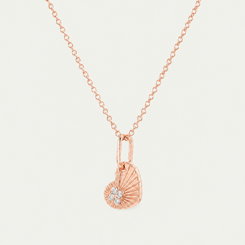 Brilliant White Zircon Accent Sunburst Heart Charm Necklace