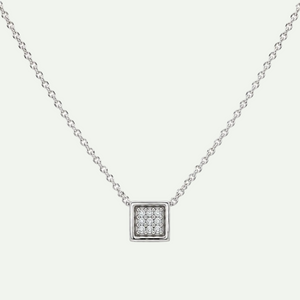 Diamond Cluster Square Pendant Necklace