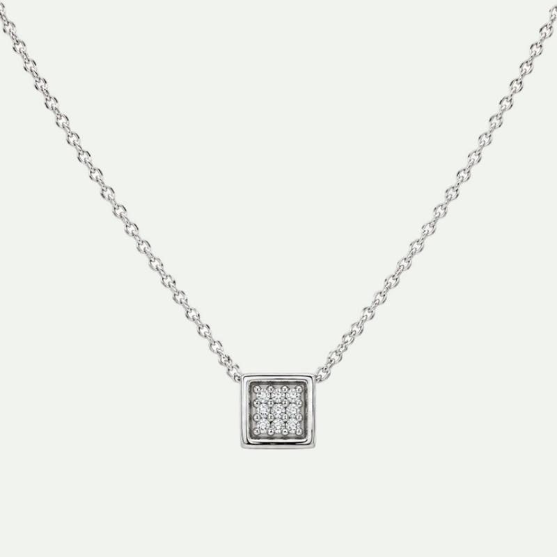 Diamond Cluster Square Pendant Necklace