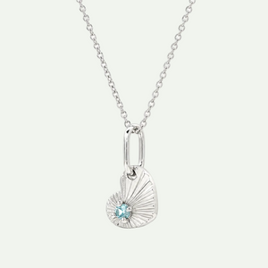 Brilliant Blue Zircon Accent Sunburst Heart Charm Necklace
