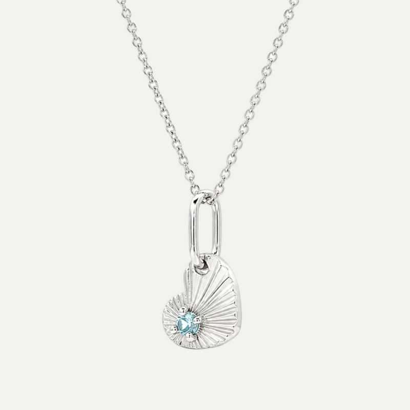 Brilliant Blue Zircon Accent Sunburst Heart Charm Necklace