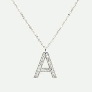 Brilliant White Zircon Letter A Monogram Necklace