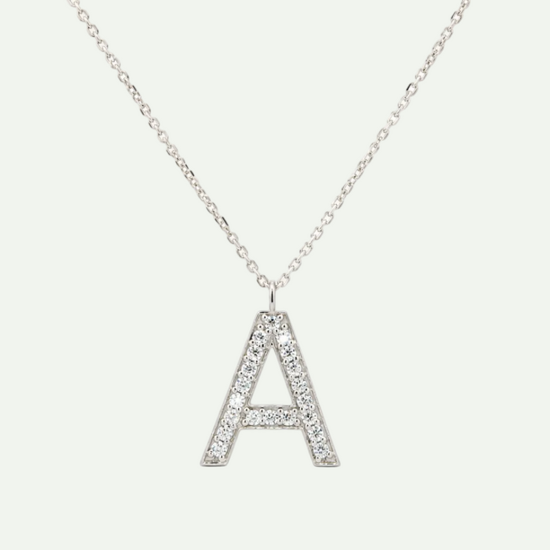 Brilliant White Zircon Letter A Monogram Necklace