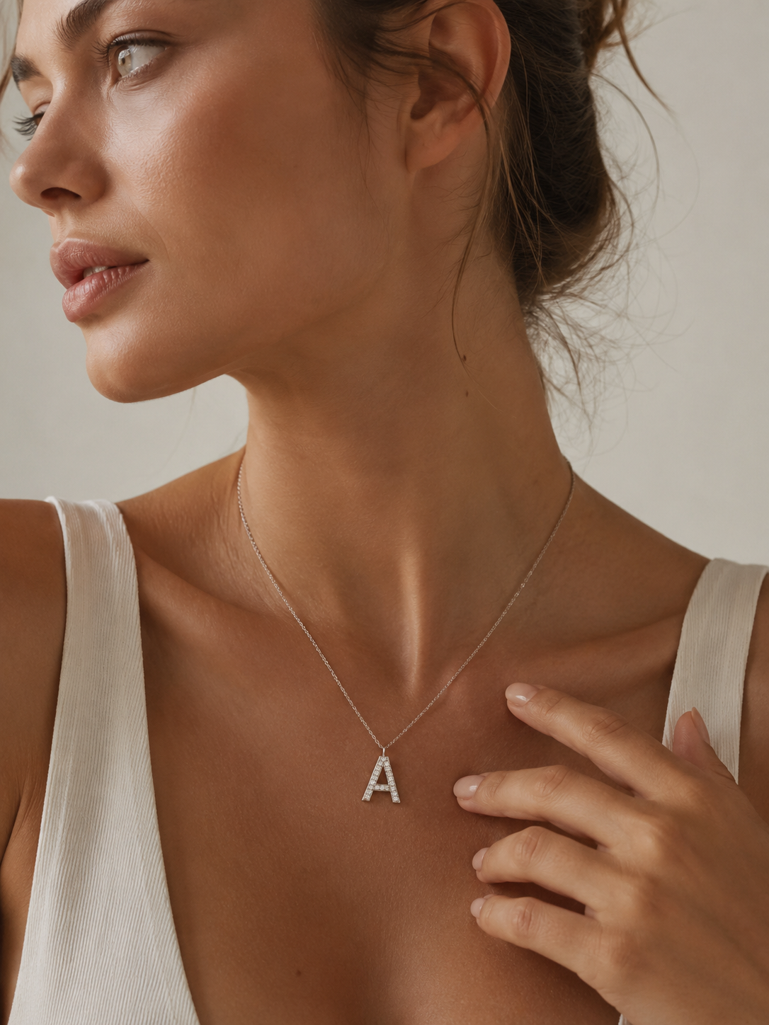 Brilliant White Zircon Letter A Monogram Necklace