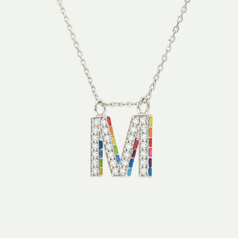 Brilliant White Zircon Letter M Monogram Necklace