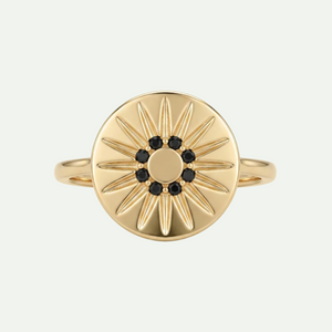 Classic Black Spinal Yellow Gold Sunburst Signet Ring