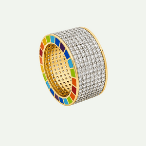 Rainbow Edge Enamel and Zircon Band Ring