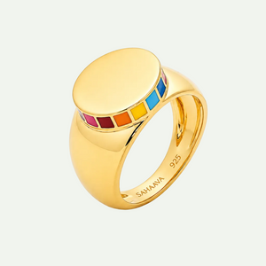 Elegant Gold Vermeil Signet Ring with Multicolor Accents