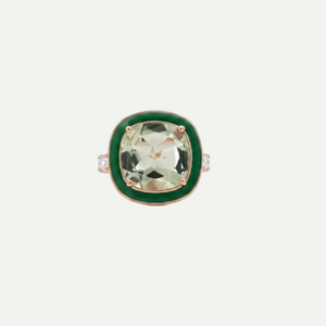 Majestic Green Amethyst and Enamel Cocktail Rose Gold Ring