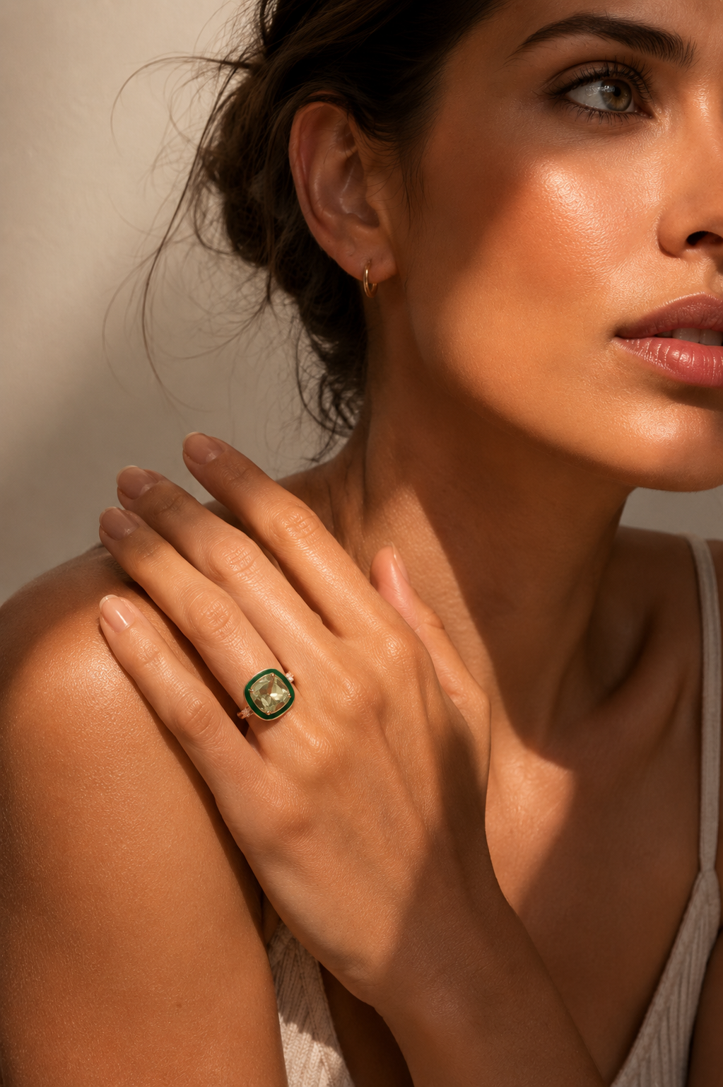 Majestic Green Amethyst and Enamel Cocktail Rose Gold Ring