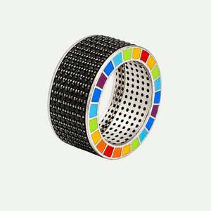 Rainbow Edge Enamel and Black Spinal Band Ring