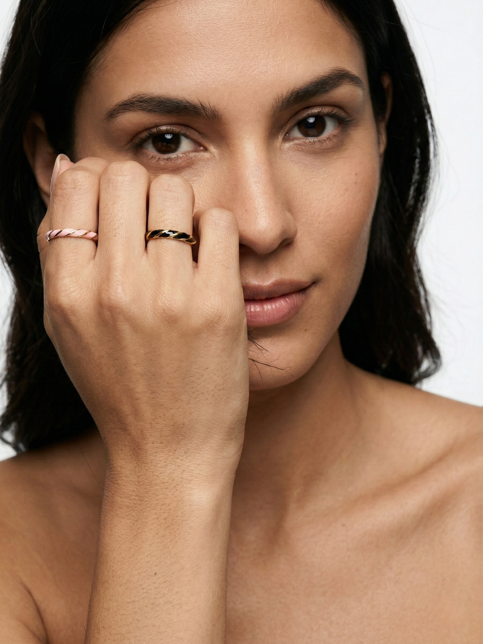 Lustrous Pink Enamel Rhodium Band Ring