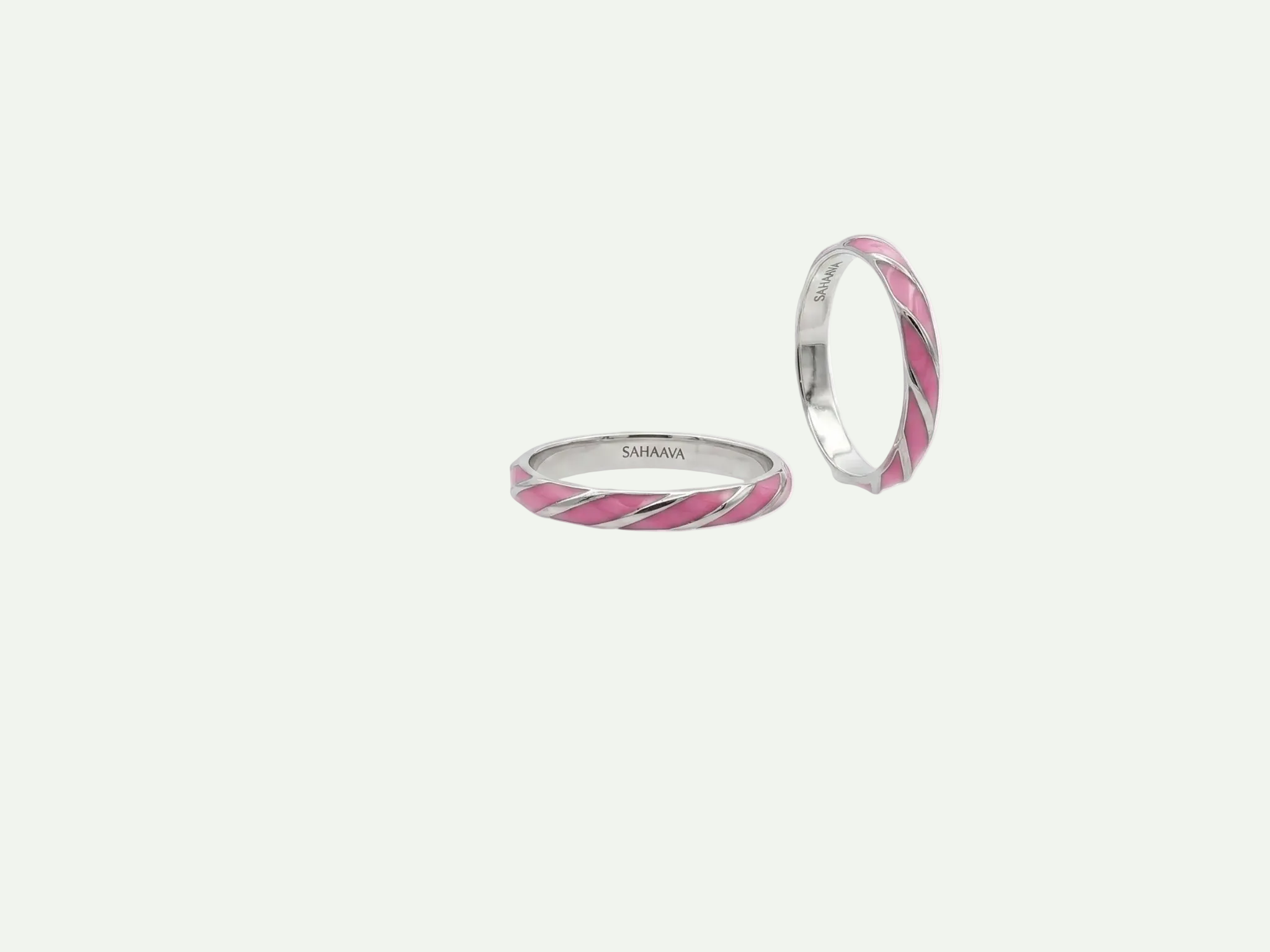 Lustrous Pink Enamel Rhodium Band Ring
