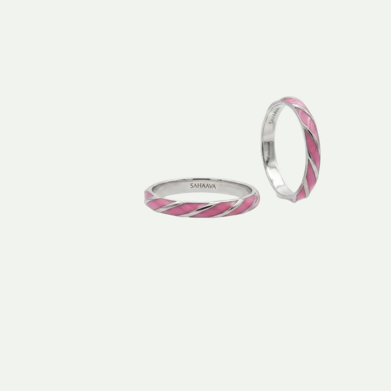Lustrous Pink Enamel Rhodium Band Ring