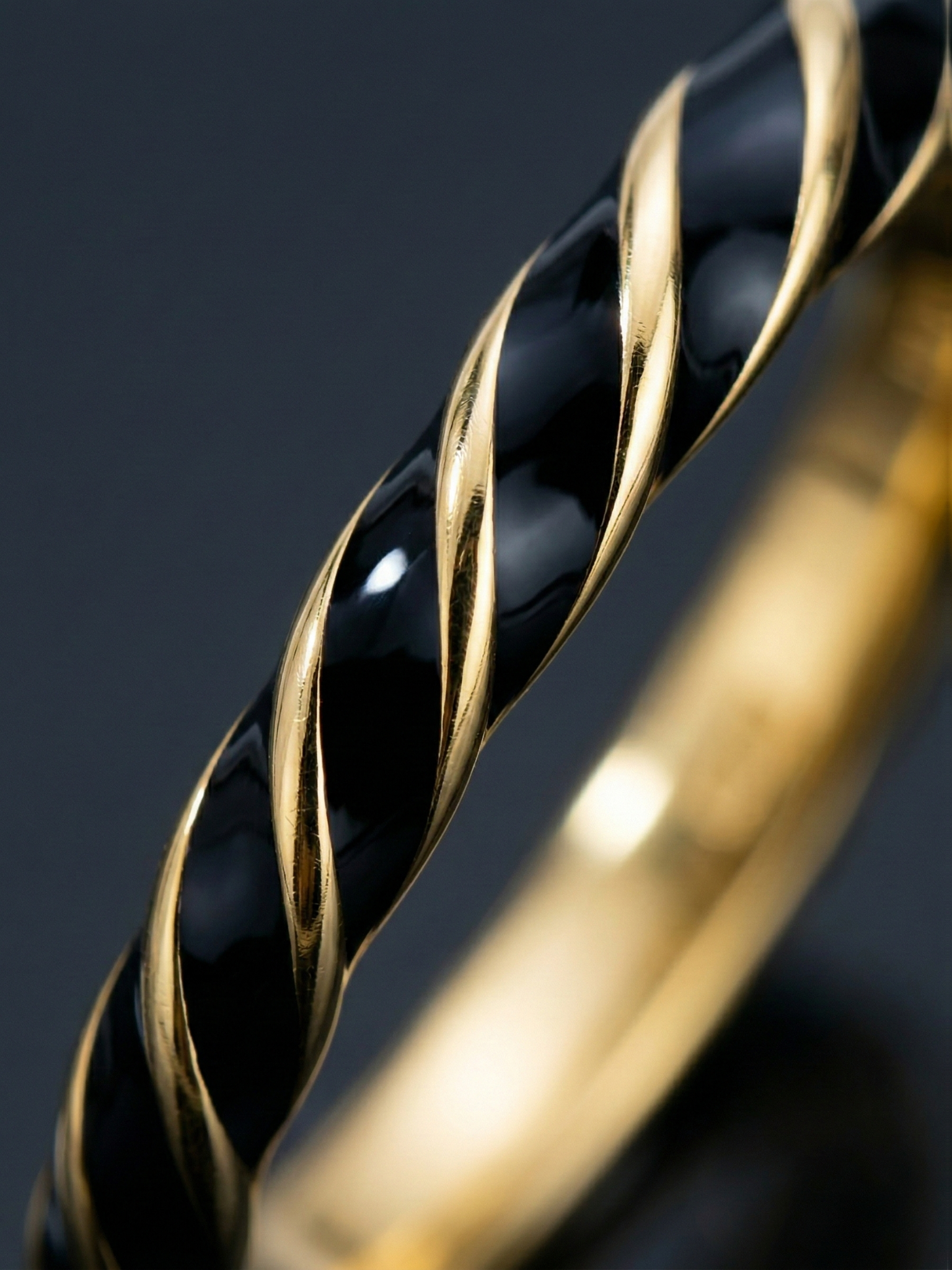 Lustrous Black Enamel Gold Vermiel Band Ring