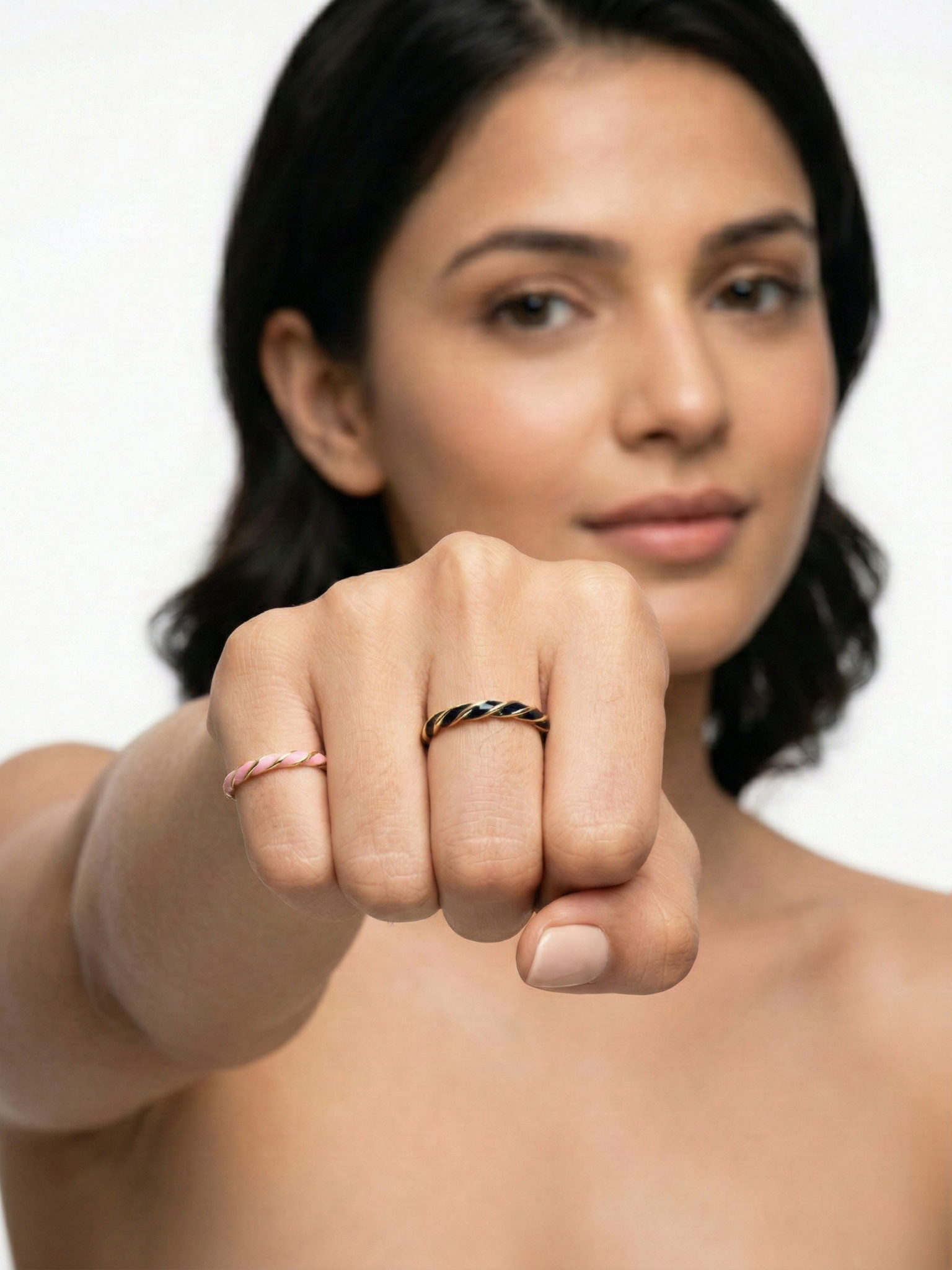 Lustrous Black Enamel Gold Vermiel Band Ring