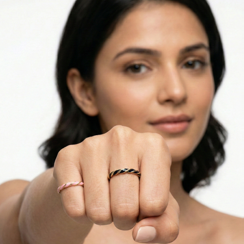 Lustrous Black Enamel Gold Vermiel Band Ring