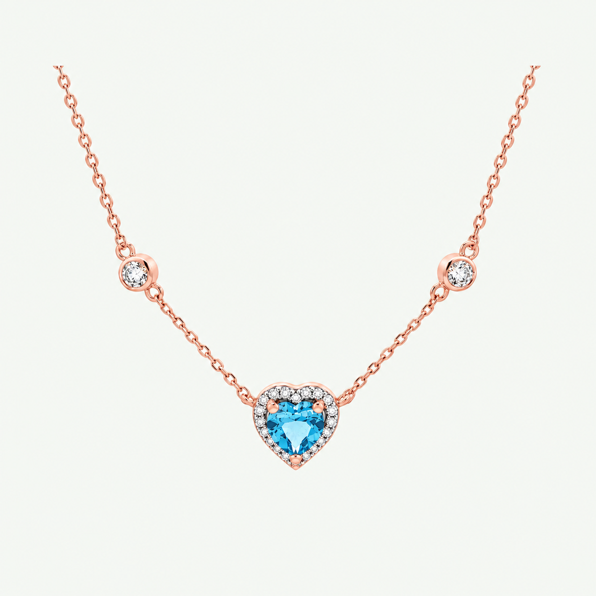 Heart-Shaped Brilliant Swiss Blue Topaz Halo Charm Necklace