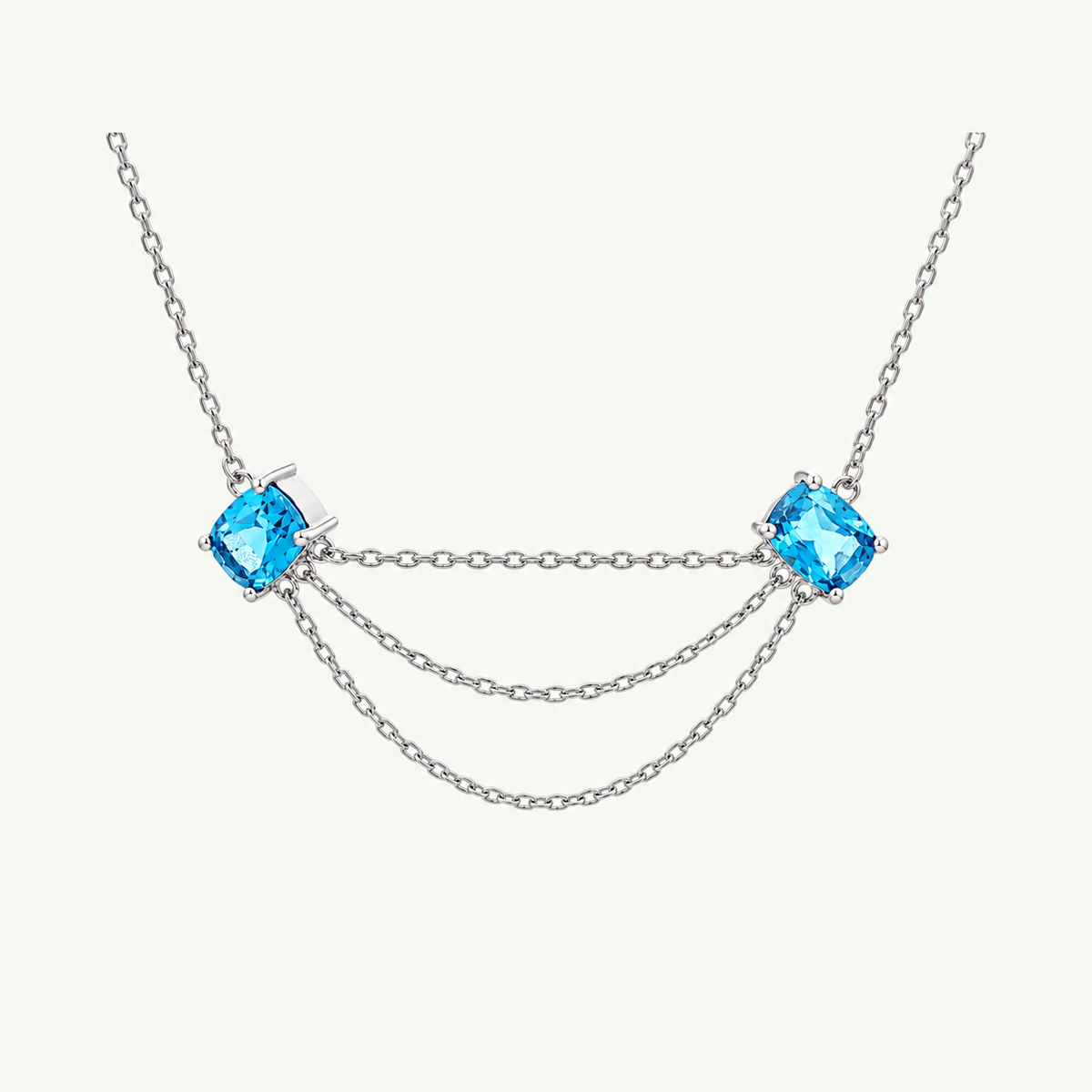 Brilliant Swiss Blue Topaz Layered Chain Necklace