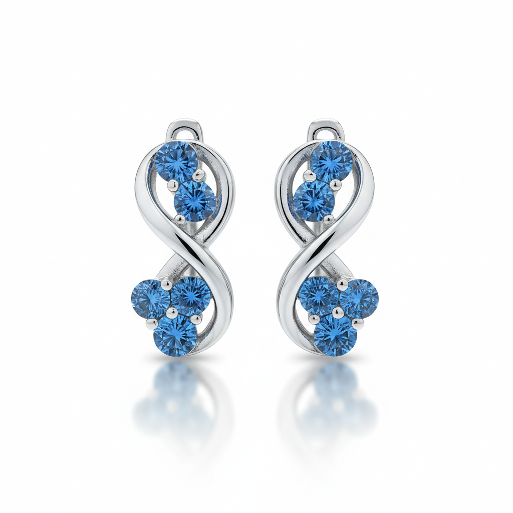 Blue Diamond Double Cut Sterling Silver Earring
