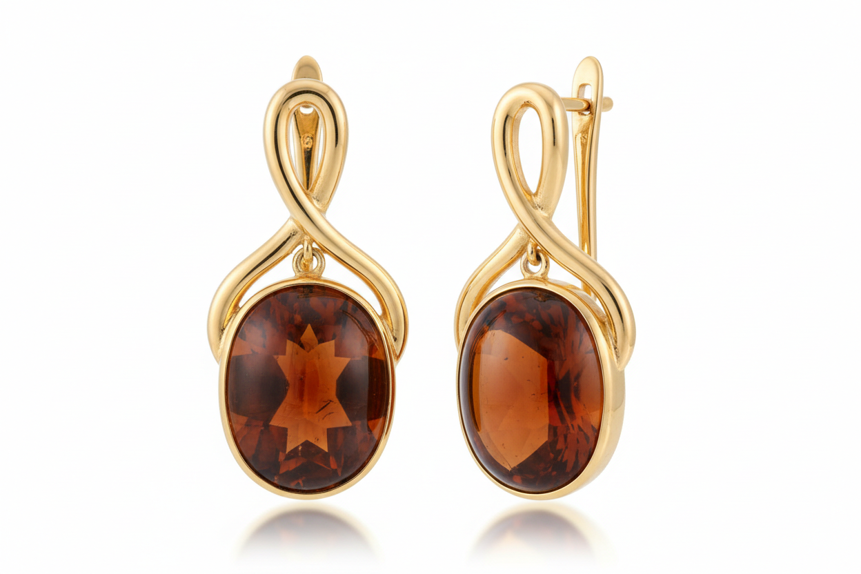 Earring Burnt Copper Amber #743A22 and 18K Gold Vermeil