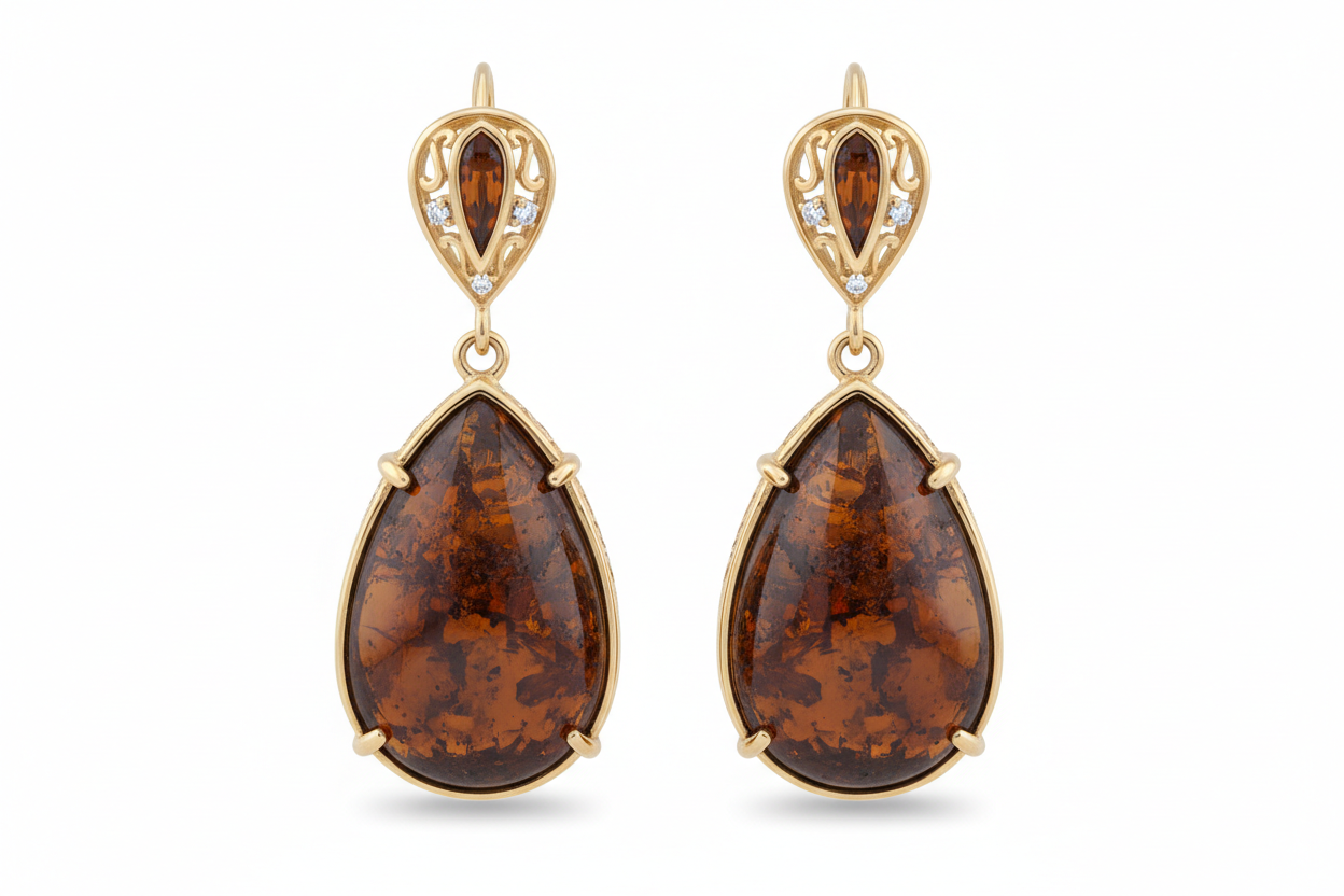 Earring Classic Rusted Amber 18K Gold Vermeil and #8A4B2A