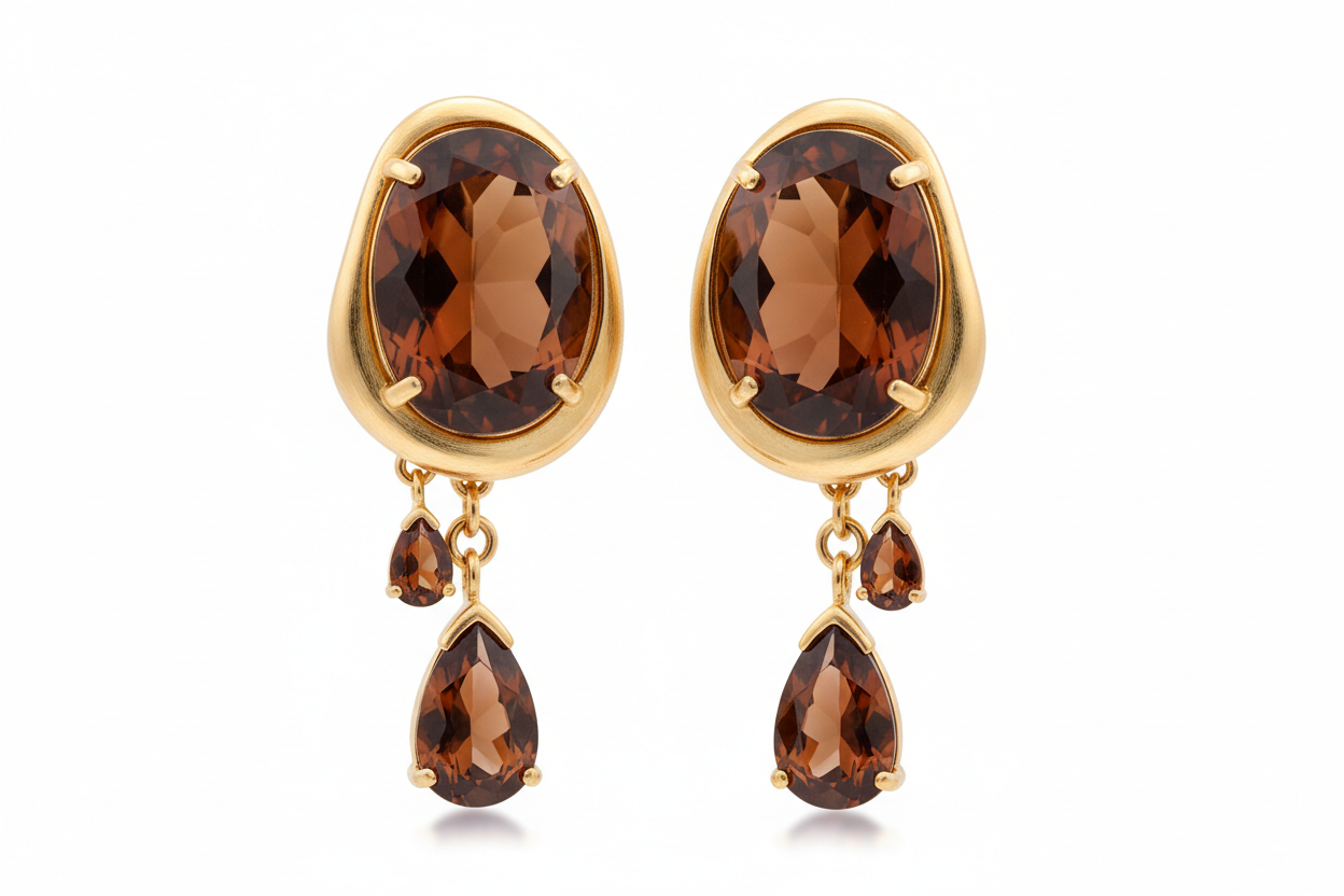 Earring Smoked Amber Rust #472218 and 18K Gold Vermeil