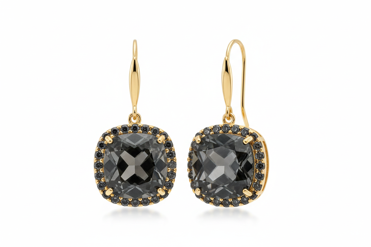 Earring Smokey Charcoal Grey 18K Gold Vermeil and #3E3E3C