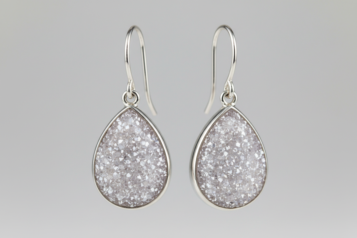 Grounded Glow Druzy Drop Earrings (Silver)
