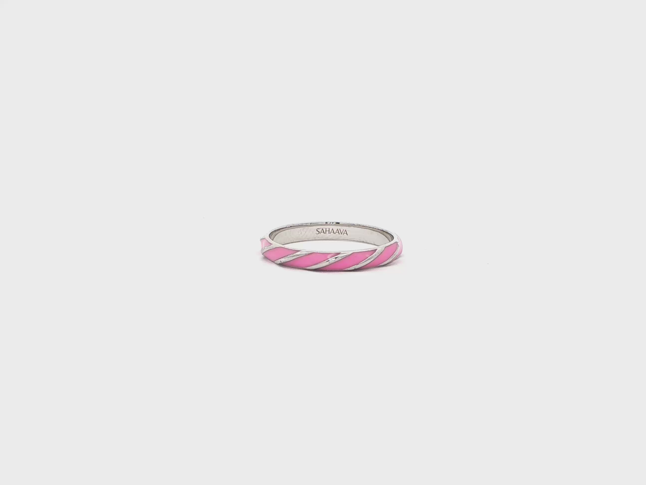 Lustrous Pink Enamel Rhodium Band Ring